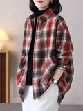 Winter Warm Plush Lining Long Sleeve Plaid Jacket for Women