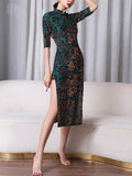 Women's Classy Stand Collar Half Sleeve High Split Jacquard Qipao