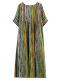 Round Neck Half Sleeve Striped Boho Dress for Women