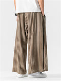 Men's Chinese Style Striped Wide Leg Linen Pants