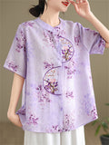 Women's Gentle Flower Embroidery Round Neck Half Sleeve Shirt