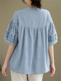 Ladies Sweet Casual Round Collar Puff Sleeve Shirts