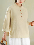 Female Simple Stand Collar Short Sleeve & Long Sleeve Linen Shirts