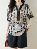 Classy Printed Beads Decoration Summer Shirts for Women