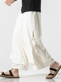 Men's Zen Style Side Slit Lace Up Layered Linen Pants