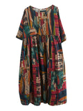 Plus Size Round Neck Abstract Print Oversized Dress for Women