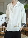 Male Chinese Style Lifelike Crane Embroidery V-neck Shirts