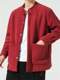 Men's Vintage Knot Button Warm Plush Liner Coduroy Jacket