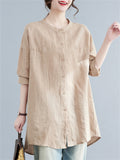 Khaki Comfortable Stand Collar Button Shirt for Women