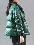 Women's Trendy Stand Collar Contrast Color Puffy Down Coat