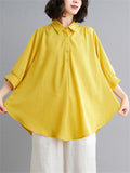 Natural Linen Solid Color Cozy Loose Shirt for Women