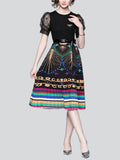 Women's Printed Patchwork Pleated Knitted Dress