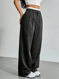 Casual High-Rise Spliced Striped Pants for Women