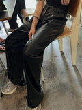 Women's Cool Semi-elastic Floor Length PU Leather Trousers