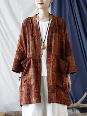 Female Oversized Ethnic Style Printed Mid-Length Jackets