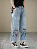 Casual Wide-leg Pants Embroidery Jeans