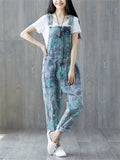 Casual Printed Pockets Denim Jumpsuits