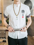 Men's Summer Short Sleeve Linen Blouse Shirt