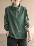 Corduroy Autumn Winter Literary Solid Slimming Ladies Shirts