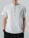 Men's Cotton Linen Striped Short Sleeve Shirts