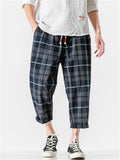 Plaid Drawstring Contrast Color Pants