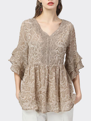 Women's Elegant V-neck Lace Chiffon Shirts