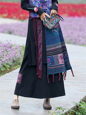 Women's Jacquard Applique Elasticated Waist Embroidered Ethnic Skirt