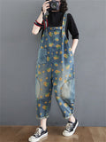 New Spring Female Plus Size Flower Printed Denim Jumpsuits