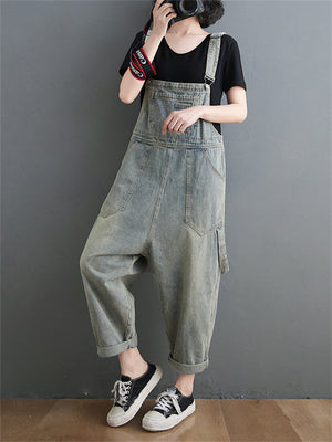 Washed New Spring Relaxed Retro Jumpsuits For Lady