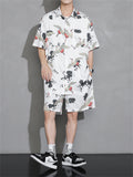 Men's Cool Streetwear Crane Print Short Sets