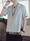 Chinese Style Cotton Linen Patchwork Men's Shirts