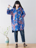 Retro Printed Drawstring Hooded Trench Jacket