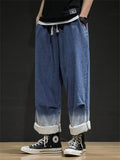 Fashion Patchwork Color Elastic-waist Jeans