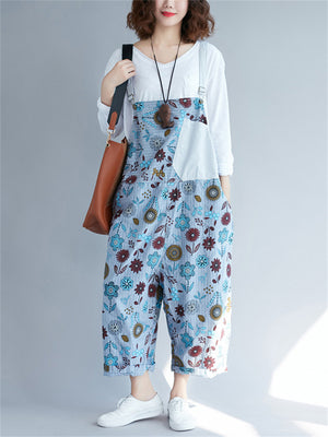 Cute Fashion Printed Denim Jumpsuits