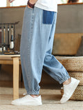 Casual Drawstring Ankle Banded Denim Pants