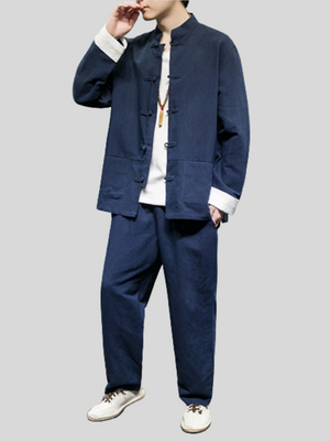 Special Button Cotton Linen Stand Collar Loose Male Outfits