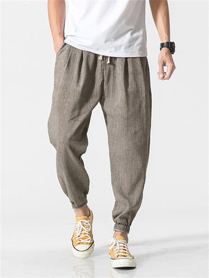 Solid Color Breathable Linen Jogger Pants for Men