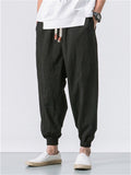 Men's Japanese Streetwear Drawstring Waist Linen Pants