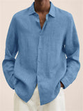 Vintage Long Sleeve Button Up Linen Shirt for Men