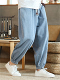 Casual Drawstring Ankle Banded Denim Pants