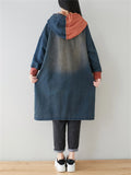 Denim Patchwork Hooded Jacket Coat