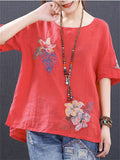 Retro Ethnic Style Embroidery O-neck T-shirts