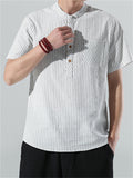 Men's Cotton Linen Striped Short Sleeve Shirts