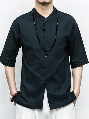 Loose Solid Color Linen Shirts