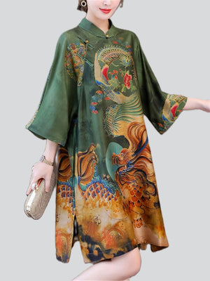 Female Summer Chinese Style Silky A-line Dress