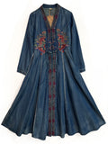 Women's Chic Embroidery Single Breasted Mid-Length Denim Dress