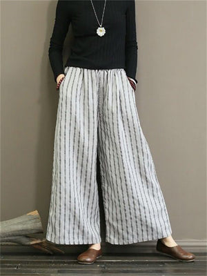 Loose Stripe Cotton Linen Pants