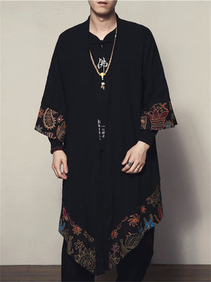 Men's Buddhism Zen Style Long Linen Jacket