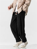 Men's Striped Textured Knot Button Ankle Tie Pants