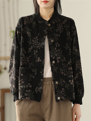 New Type Printing Stand-Up Collar Jackets For Women